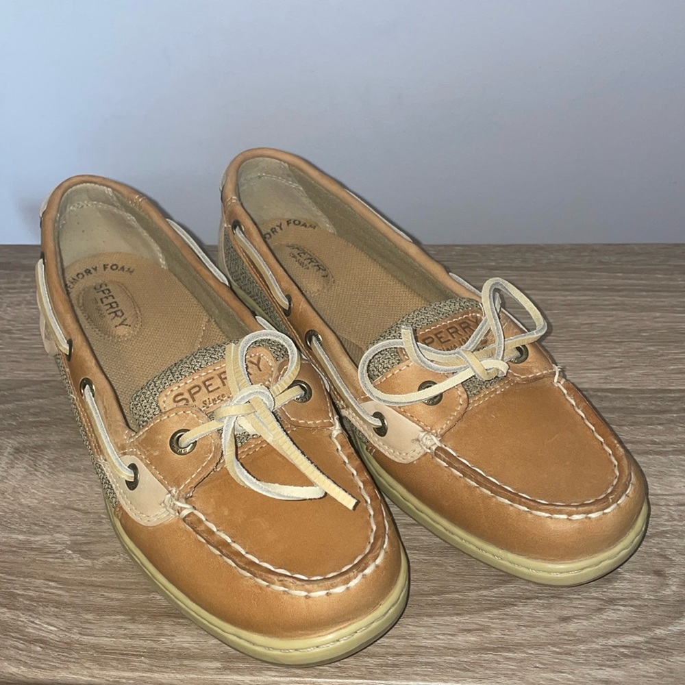 Sperry Tan Moccasins with Suede Finish and Decorative Laces